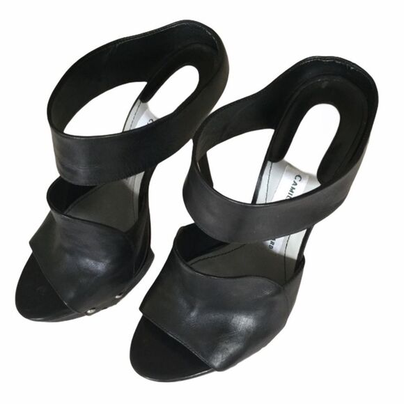 CAMILLA SKOVGAARD, BIKERCORE, BLACK, LEATHER  PLATFORM HEELS SIZE 9 - Picture 3 of 5